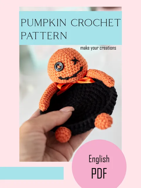 Crochet pattern amigurumi pumpkin coaster toy pattern PDF file in ENG for beginners