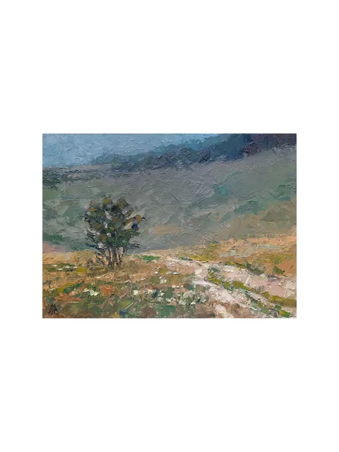Hill Tree Painting 8x11" Path Landscape ORIGINAL Painting Impressionist Summer Artwork Signed by artist Marina Chuchko
