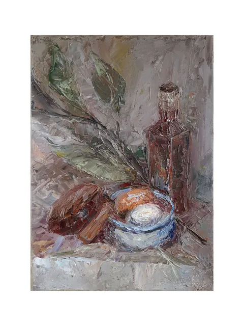 Egg PAINTING 12,1x8,7" ORIGINAL ART Kitchen Artwork Bread Bay Leaf Still Life Signed by artist Marina Chuchko