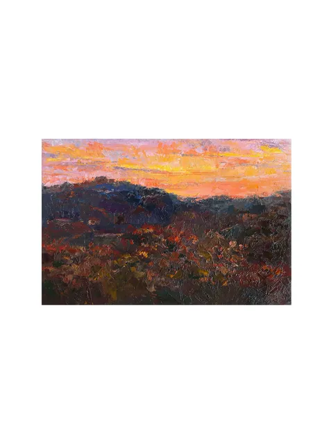 Blazing Sky Painting 8x12" ORIGINAL PAINTING Sunset Landscape Impressionist Signed by artist Marina Chuchko