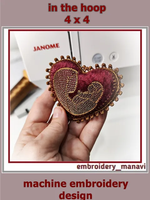 In The Hoop Decorative hanging heart pendant with Madonna and baby Machine Embroidery Design
