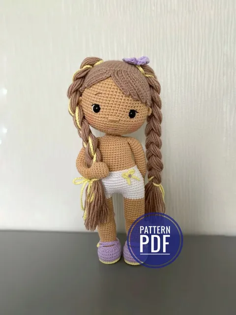 Pattern doll crochet body with pigtails