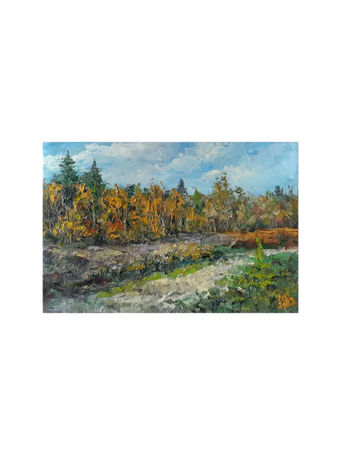 Sunlit Trees Painting 8x12" Autumn Forest Landscape ORIGINAL ART Impressionist Artwork hand painted by artist Marina Chuchko