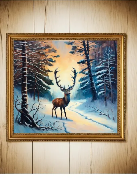 Digital Art. Winter Wonderland: Digital Deer Painting