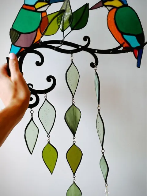Kingfishers on a Birch Branch – Tiffany Stained Glass on