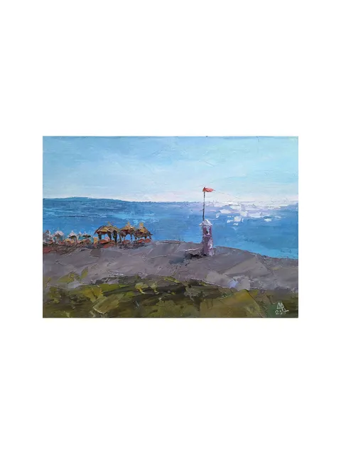 Morning Beach Painting 5x7" ORIGINAL ART Impressionist Oil Artwork Signed by artist Marina Chuchko
