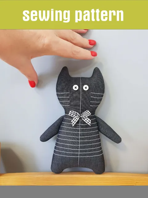 Halloween doll sewing pattern PDF Black Cat, digital tutorial in english, stuffed animal diy