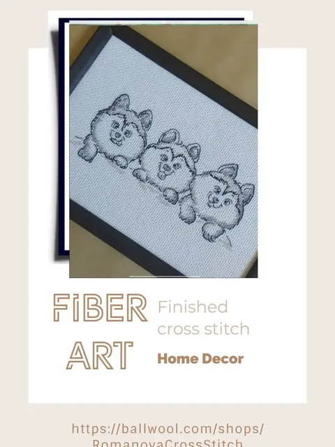 Handmade puppies painting, Dog wall art, for home decor, finished cross stitch