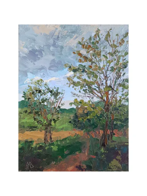 Trees Park Painting 8x6" Path Landscape ORIGINAL Painting Impressionist Summer Artwork Signed by artist Marina Chuchko