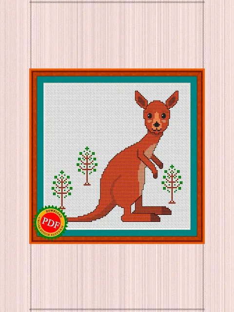 Kangaroo Cross Stitch Pattern | Cute Kangaroo Cub Chart