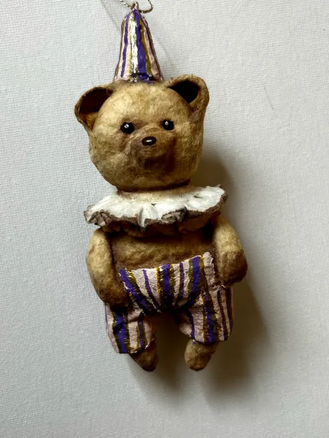 Circus bear, papier-maché, paperclay, small figure for hanging,christmas tree toy