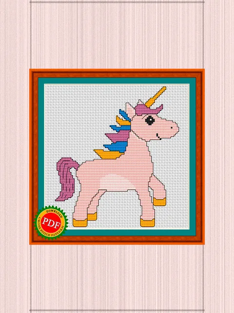 Unicorn Cross Stitch Pattern | Adorable Pale Pink Unicorn Chart