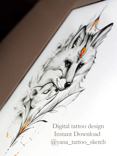 Fox Tattoo Design Family Fox Tattoo Idea Stencil Fox Cub Tattoo Sketch, Instant download PDF, JPG