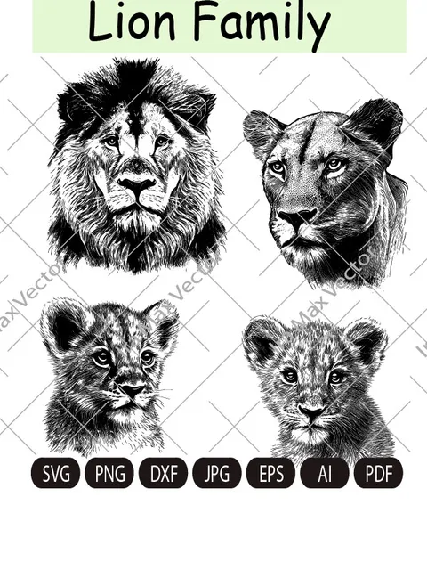 Lion Family svg, Lion family clip art , lion dad mom cut file, lion cubs, kitten  cuttable digital design