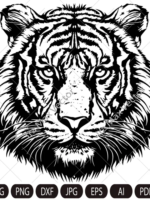 Tiger Svg, Tiger Clipart, Tiger Png, Tiger Head, Tiger detailed , Tiger Silhouette, Animals Silhouette