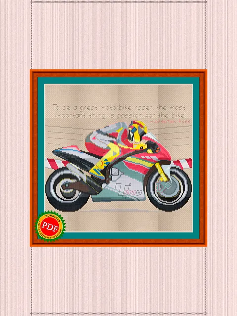 Motosport Cross Stitch Pattern | Motorcycle Racer | Motorbike | Sport Bike