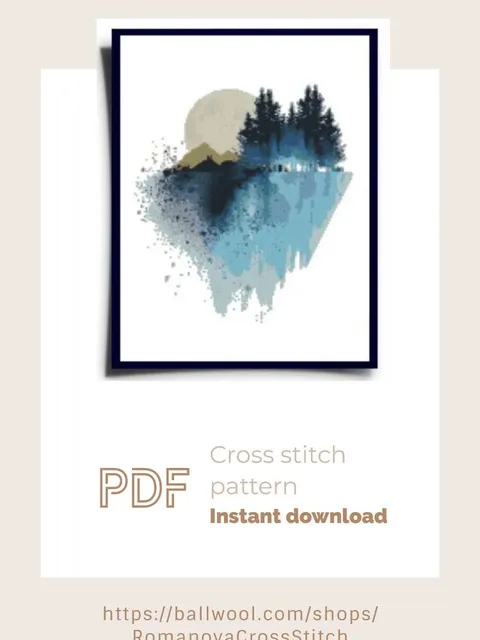 Mountains landscape cross stitch PDF pattern, Modern nature embroidery, Instant download