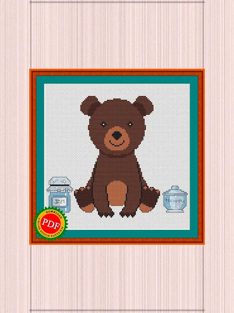 Bear Cross Stitch Pattern | Adorable Bear Cub Stitch Pattern