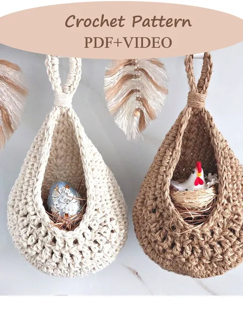Easter kitchen decorations hanging baskets Crochet pattern PDF+Video