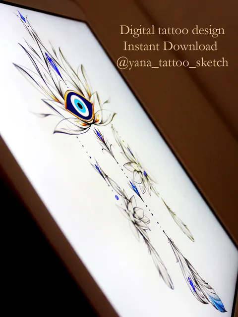 Evil Eye Tattoo Design Evil Eye Lotus Flower Tattoo Stencil Idea Sketch, Instant download PDF, JPG