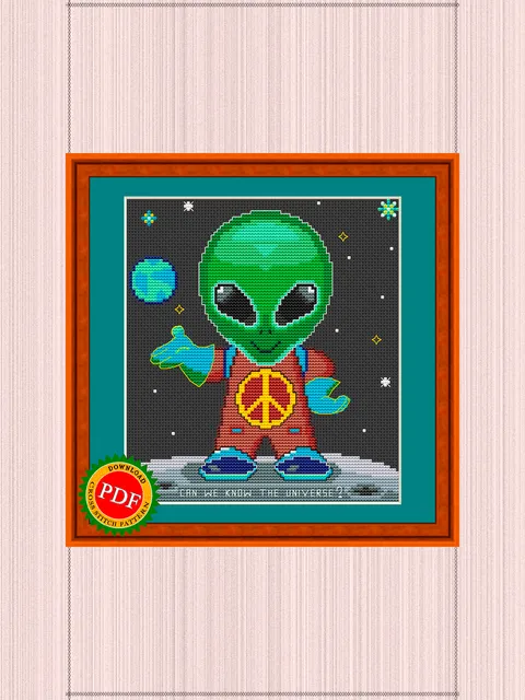 Alien Cross Stitch Pattern | Cute Alien Visitor | Kind Extraterrestrial