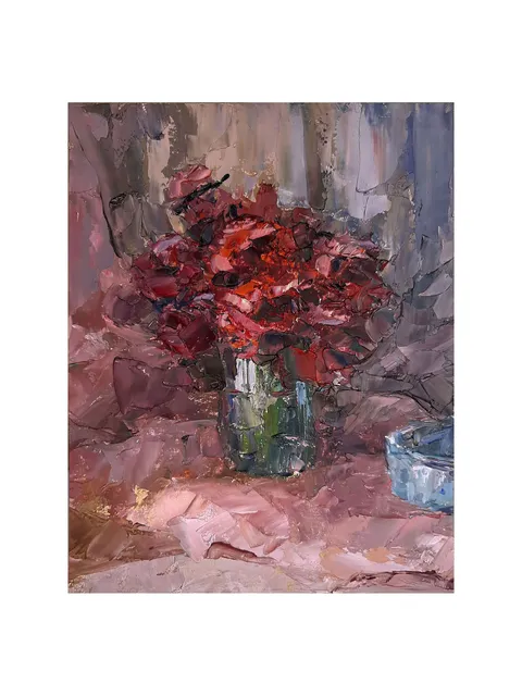 Red Flowers PAINTING 8x6" ORIGINAL Artwork Flower Art Signed by artist Marina Chuchko Impressionist Small Oil Painting