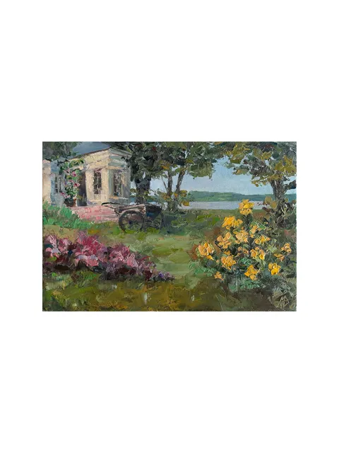 Garden painting 8x12" Cottage Landscape ORIGINAL ART Impressionist Fine Art Signed by artist Marina Chuchko