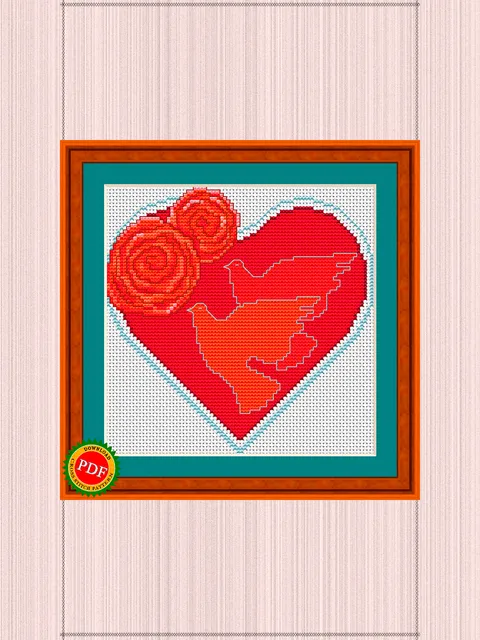 Happy Valentine’s Day Cross Stitch Pattern | Pigeons | Heart