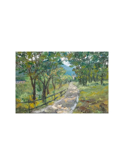 Shady Path Park Painting 8x12” Trees Landscape ORIGINAL ART Impressionist Summer Artwork by artist Marina Chuchko