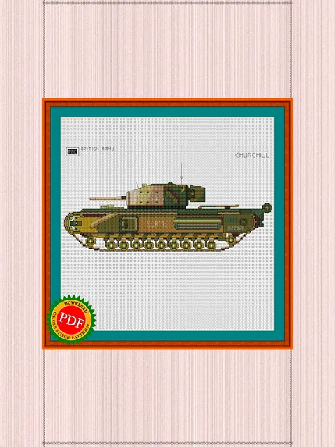 Churchill Cross Stitch Pattern | Churchill Mark III Tank Embroidery Chart | WWII British Infantry Tank