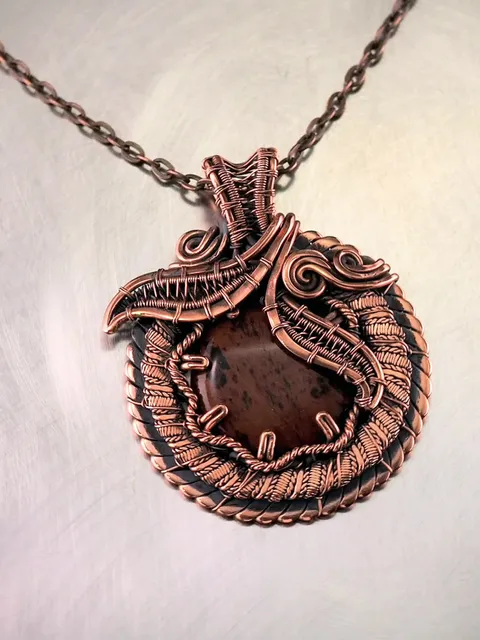 Wire wrapped copper pendant this red obsidian Unique wire art gemstone necklace