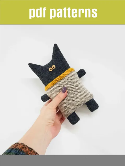 Black Cat sewing and knitted patterns, set of 2 digital tutorials in english, halloween doll diy