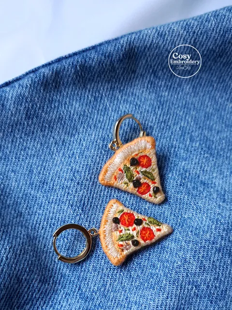 Pizza Slice Earrings. Funny Jewelry. Artisan Quirky Accessory. Handcrafted. Party Boho Design. Folk Art. Celebration Decor.