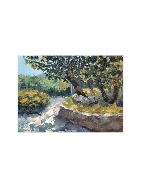 Sunlit Path Park Painting 8x11" Trees Summer Landscape ORIGINAL ART Impressionist Signed by artist Marina Chuchko