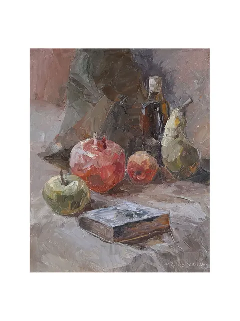 Pomegranate Painting 11,3x9,1" ORIGINAL ART Still Life with Fruits Kitchen Artwork Signed by artist Marina Chuchko