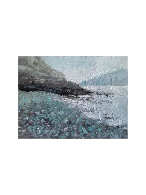 Cliff Painting 6x8" Pebbles Sea Fog Artwork ORIGINAL ART Impressionist Oil PAINTING Signed by artist Marina Chuchko
