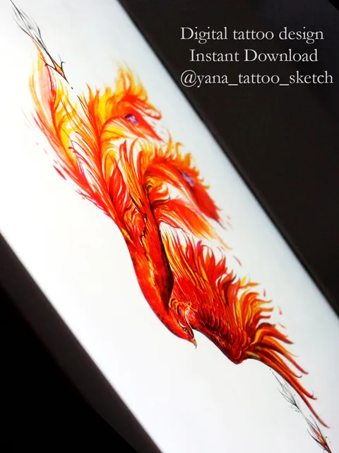 Phoenix Tattoo Design Phoenix Tattoo Sketch Idea Watercolor, Instant download PDF, JPG