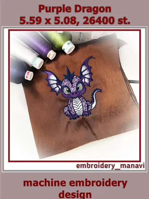 Purple Dragon art Digital Machine Embroidery Design by Embroidery Manavi 05
