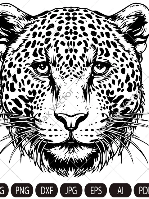 Jaguar face/Jaguar head/Jaguar /Leopard head/ leopard svg/leopard face/leopard detailed/Clip Art silhouette