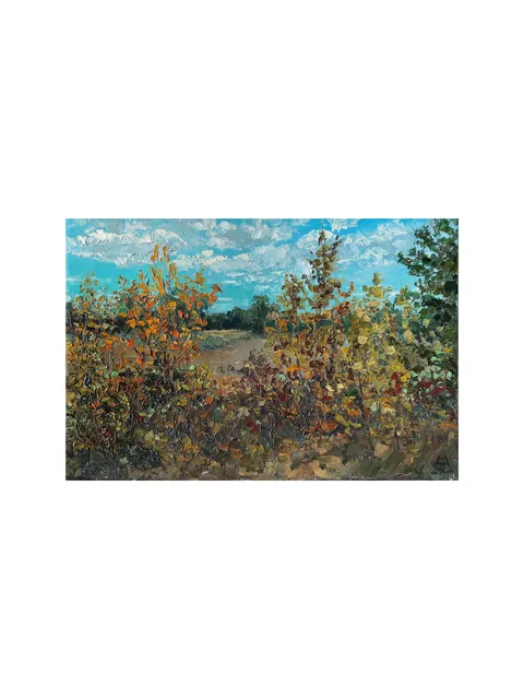 Golden Trees Painting 8x12" Autumn Forest Landscape ORIGINAL ART Impressionist Artwork hand painted by artist Marina Chuchko