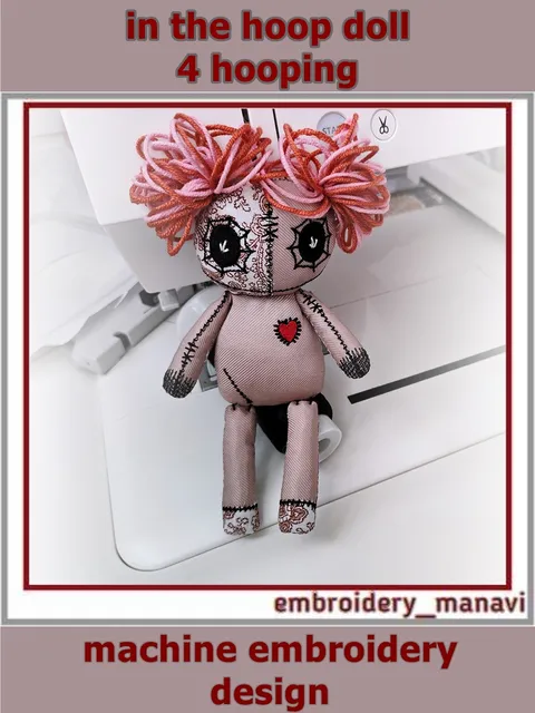 Halloween Voodoo, Stuffed Doll with ponytails In The Hoop Embroidery Design And Tutorial