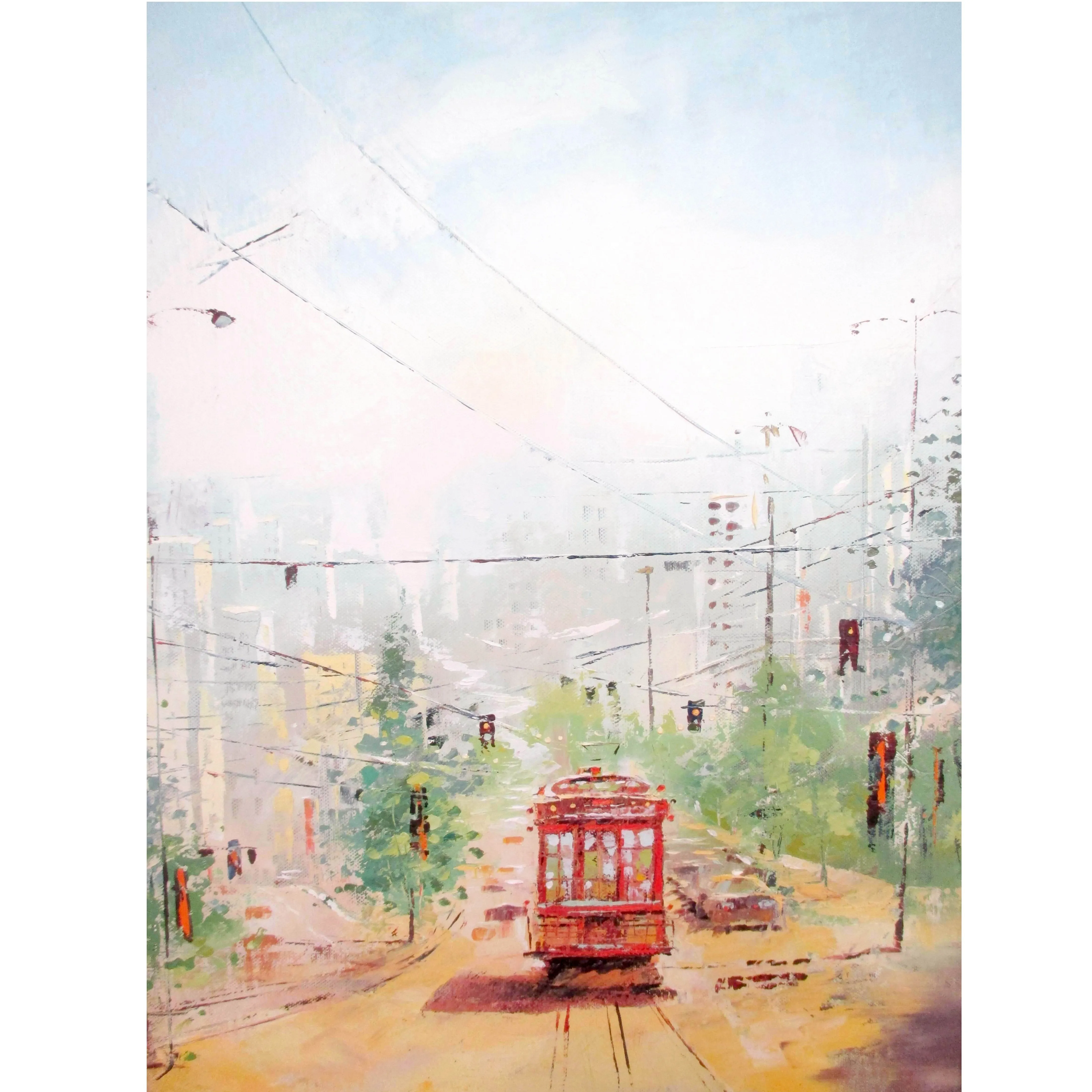 Original Oil Painting "MIDDAY TRAM" Painting on Canvas Modern City ...