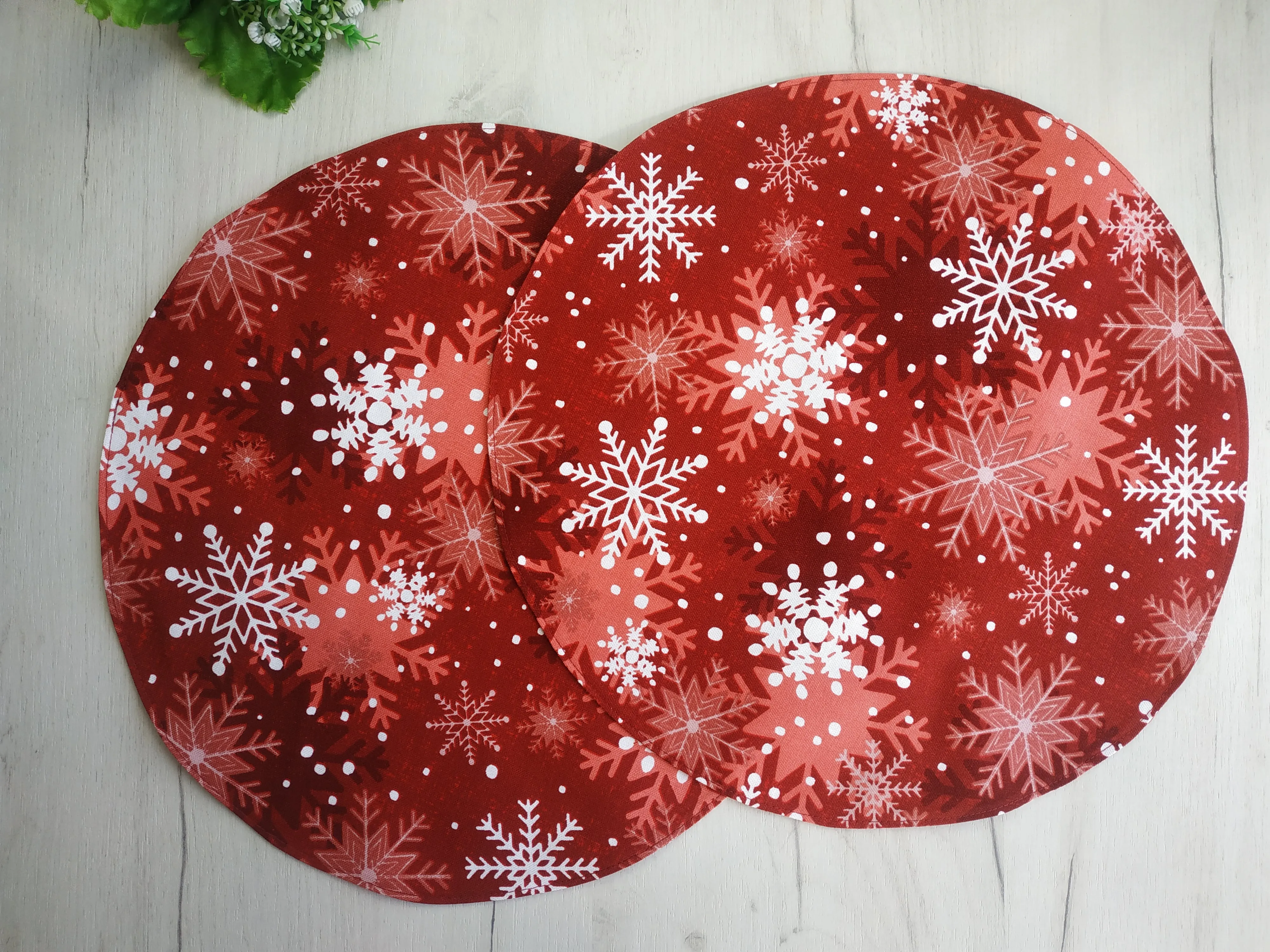 Green christmas placemats set of 6,4or2, snowflakes round placemats, square placemat water