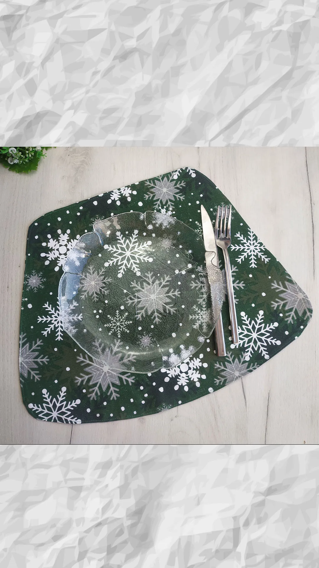 Green christmas placemats set of 6,4or2, snowflakes round placemats, square placemat water