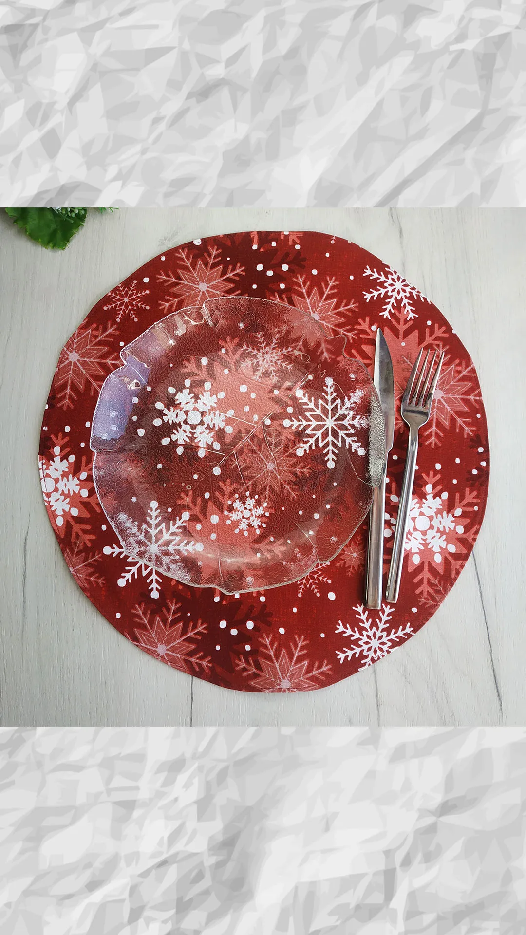 Green christmas placemats set of 6,4or2, snowflakes round placemats, square placemat water
