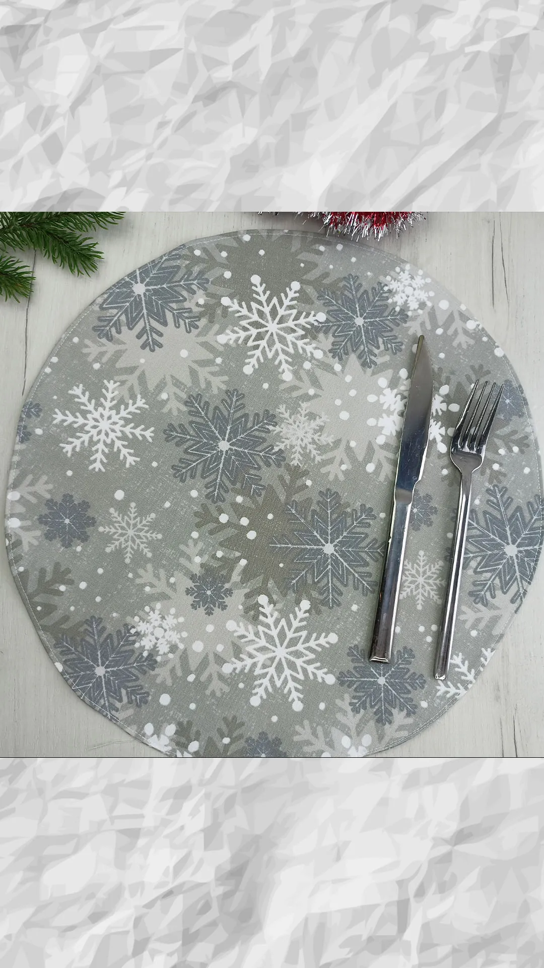 Green christmas placemats set of 6,4or2, snowflakes round placemats, square placemat water