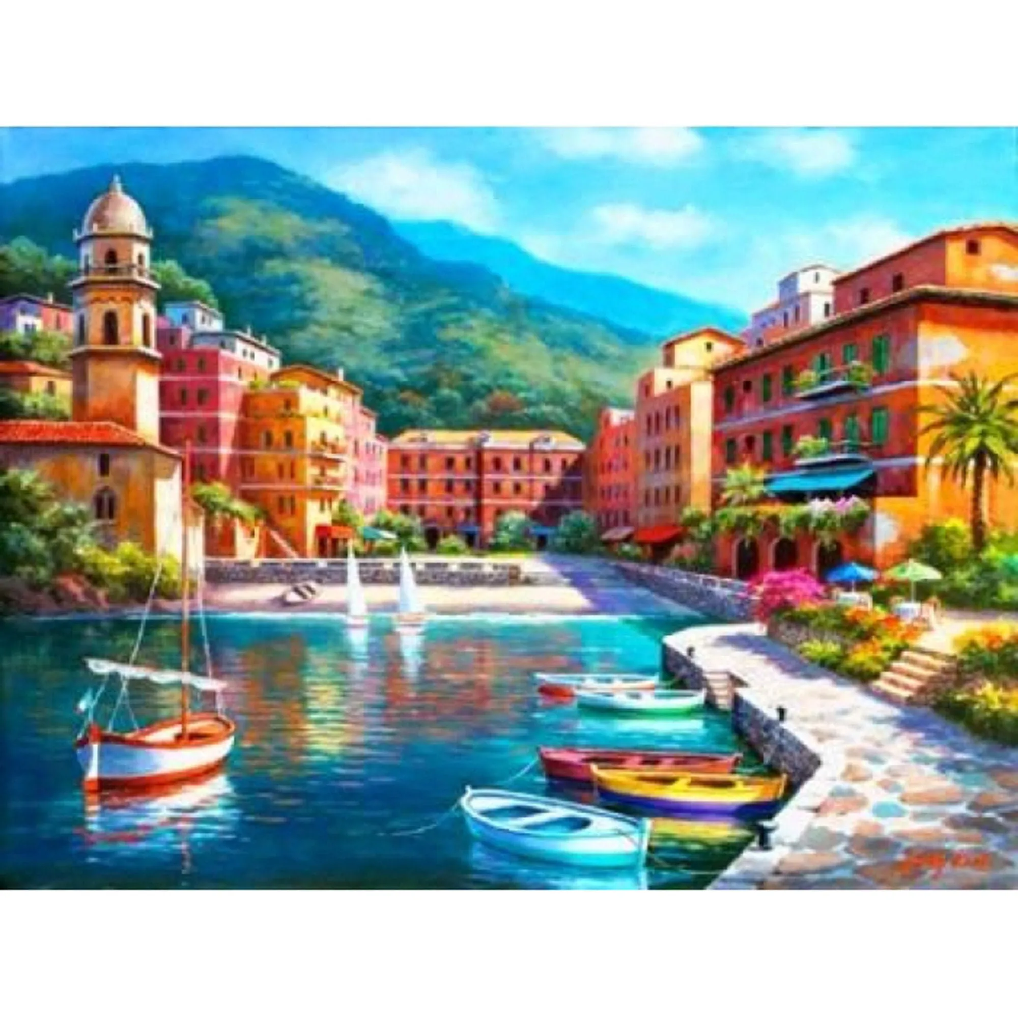 Seaside Paint by number kit Adult, Beach town painting set On Framed ...