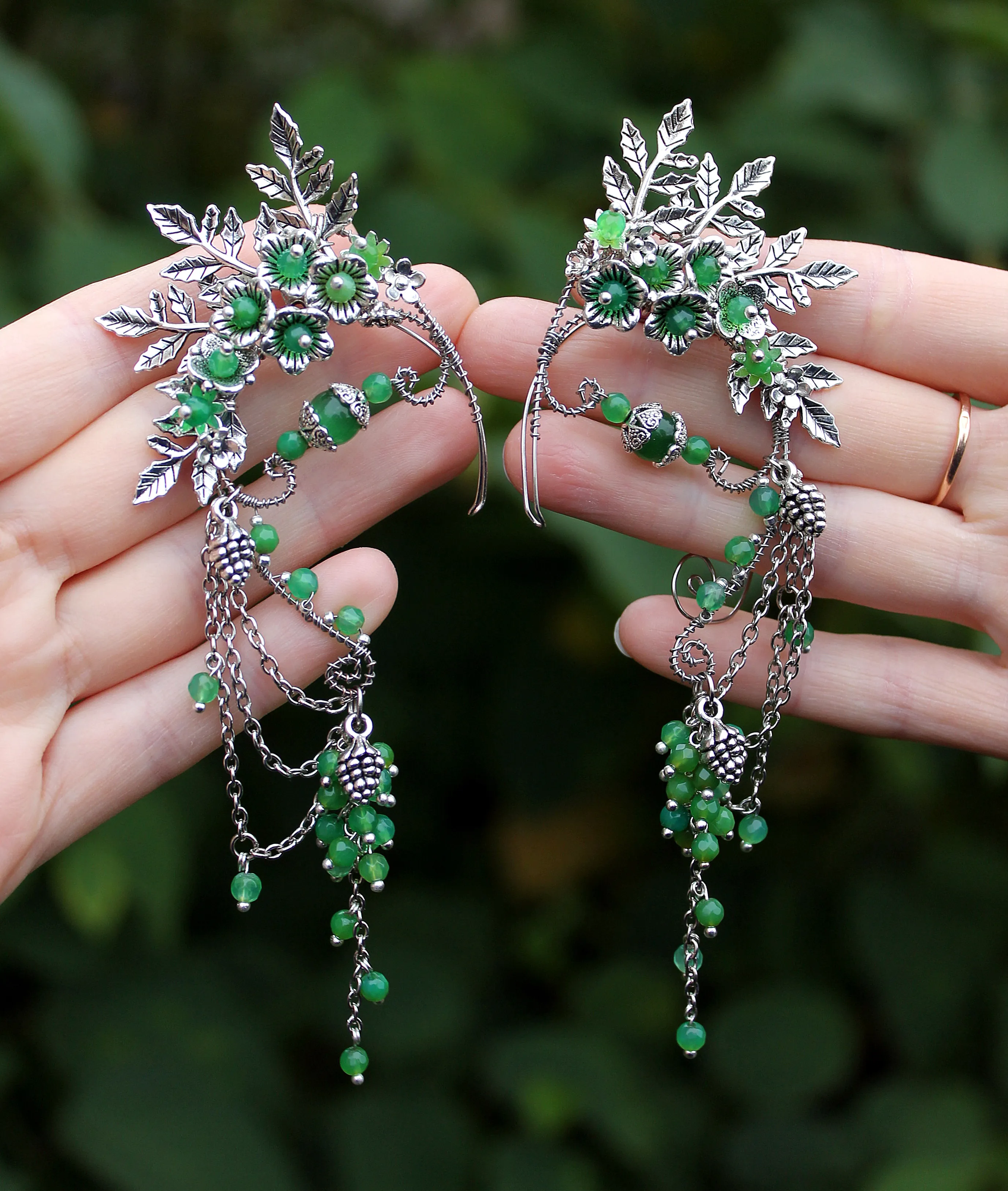 Beautiful Dual Tone Leaf Green colour stone Earcuff main image 1