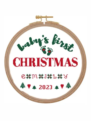 Baby's first Christmas cross stitch pattern Modern customizable baby name and date ornament personalized Xstitch Small cross stitch counted $3.84