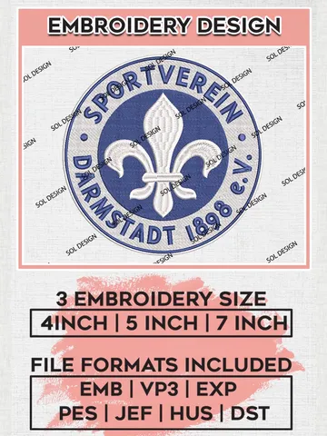 SV Darmstadt 98 Embroidery Design, Bundesliga Logo Embroidery, Bundesliga SV Darmstadt 98 Machine Embroidery, Machine Embroidery Design $6.99